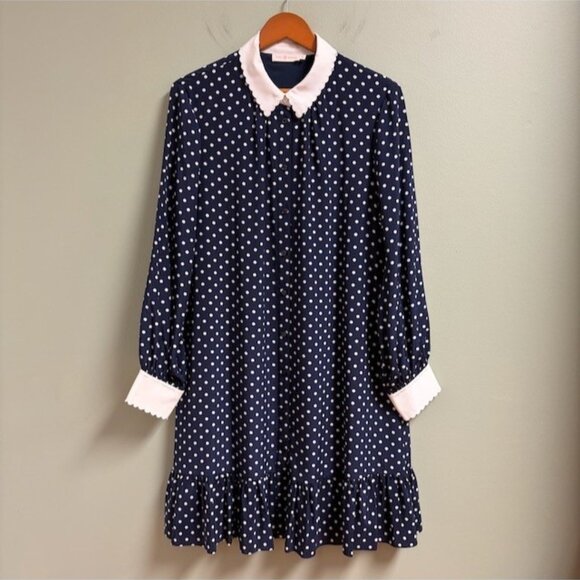 Tory Burch Cora Dress Classic Dot Size 14 Silk Scalloped Kate Middleton Style - Picture 1 of 12